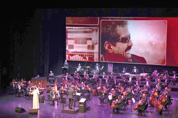 <p>Above, the orchestra performs against the backdrop of an image of Mr Bahar.</p>
